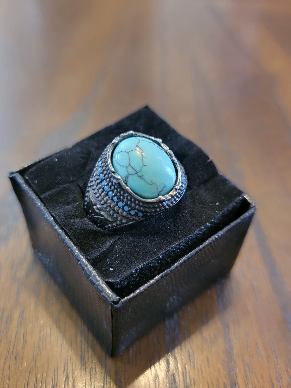 Turquoise Stone Men's Statement Ring - Blue